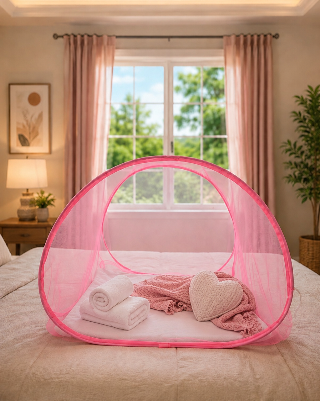 Baby Tent Mosquito Net for 0 to 3 years | Travel-Friendly Foldable Design- Pink & White