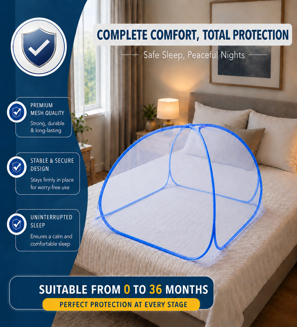Baby Sleeping Tent Mosquito Net Suitable For 0 to 3 Years | Travel-Friendly Foldable Design