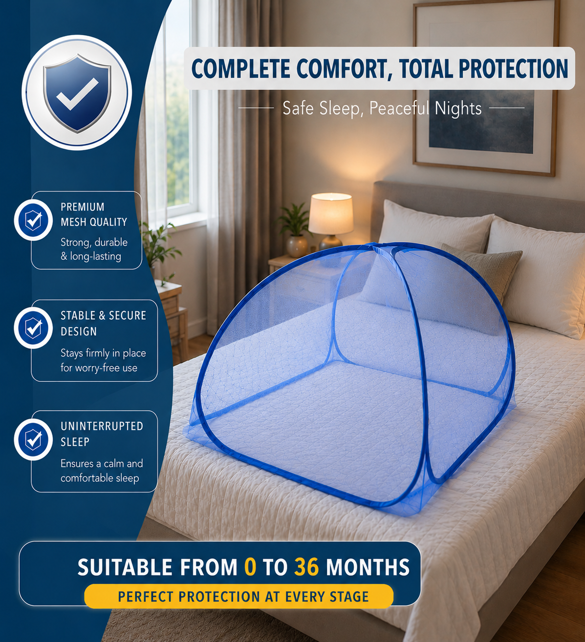 Baby Mosquito Net Tent | Portable Pop-Up Net for 0–3 Years | Blue